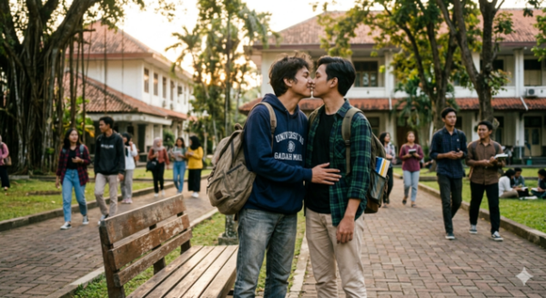 Sepasang Mahasiswa Laki-Laki Berciuman di Kampus